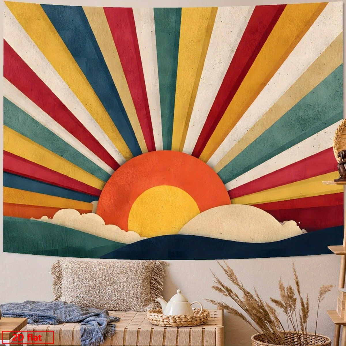 Sunrise Home Textiles & Apparel - Boho Sunburst Retro Wandtapijt Mid Century