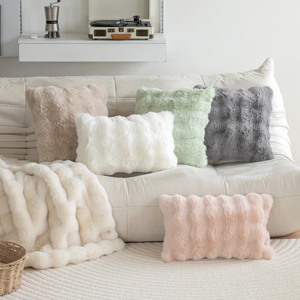 Pillow Cover 20X20 - Eenvoudige imitatie konijnenhaar kussenhoes bubbelfluweel zacht