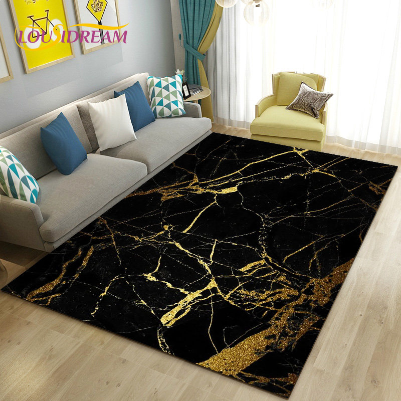 Nordic Zwart Goud Blauw Marmer - Home Textiles Rug recensie en prijs