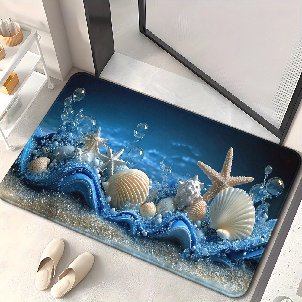 3D Blauwe Golven Schelpen Zees - Home Textiles Rug recensie en prijs